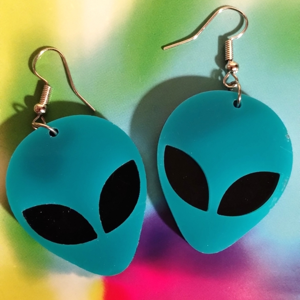 Neon Blue Alien earrings